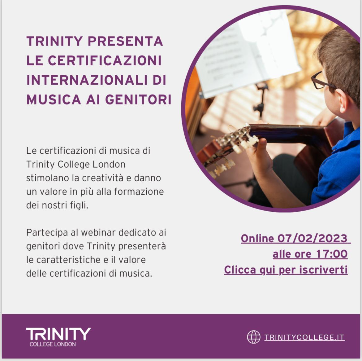 TRINITY COLLEGE LONDON CERTIFICAZIONI INTERNAZIONALI DI MUSICA